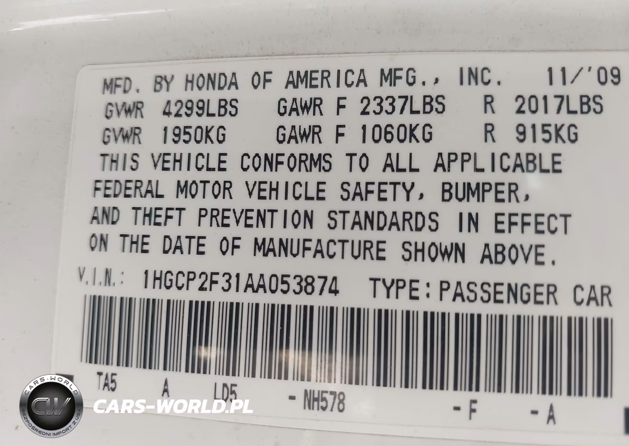 2010 Honda Accord 2.4 Lx VIN:1HGCP2F31AA053874 - 9