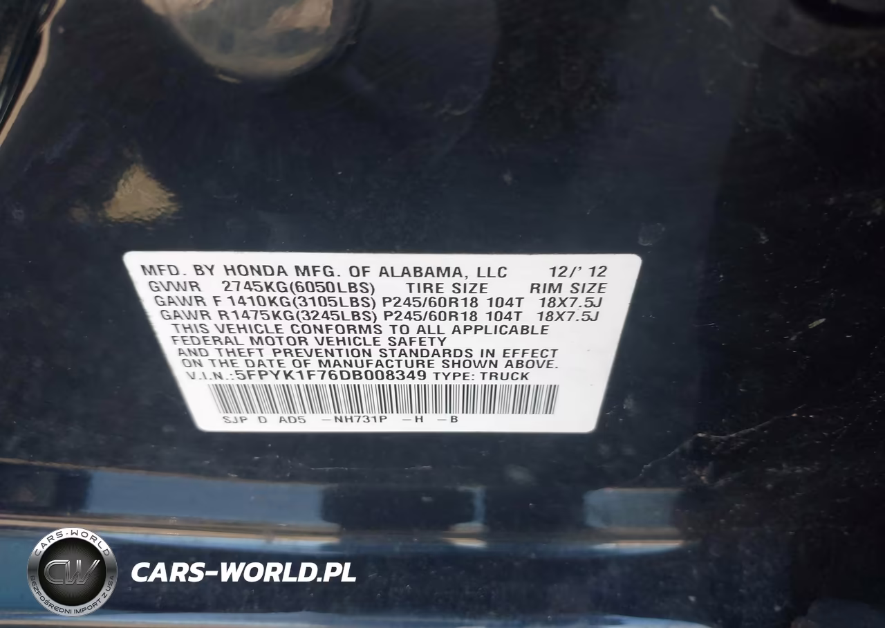 2013 Honda Ridgeline Sport VIN:5FPYK1F76DB008349 - 9