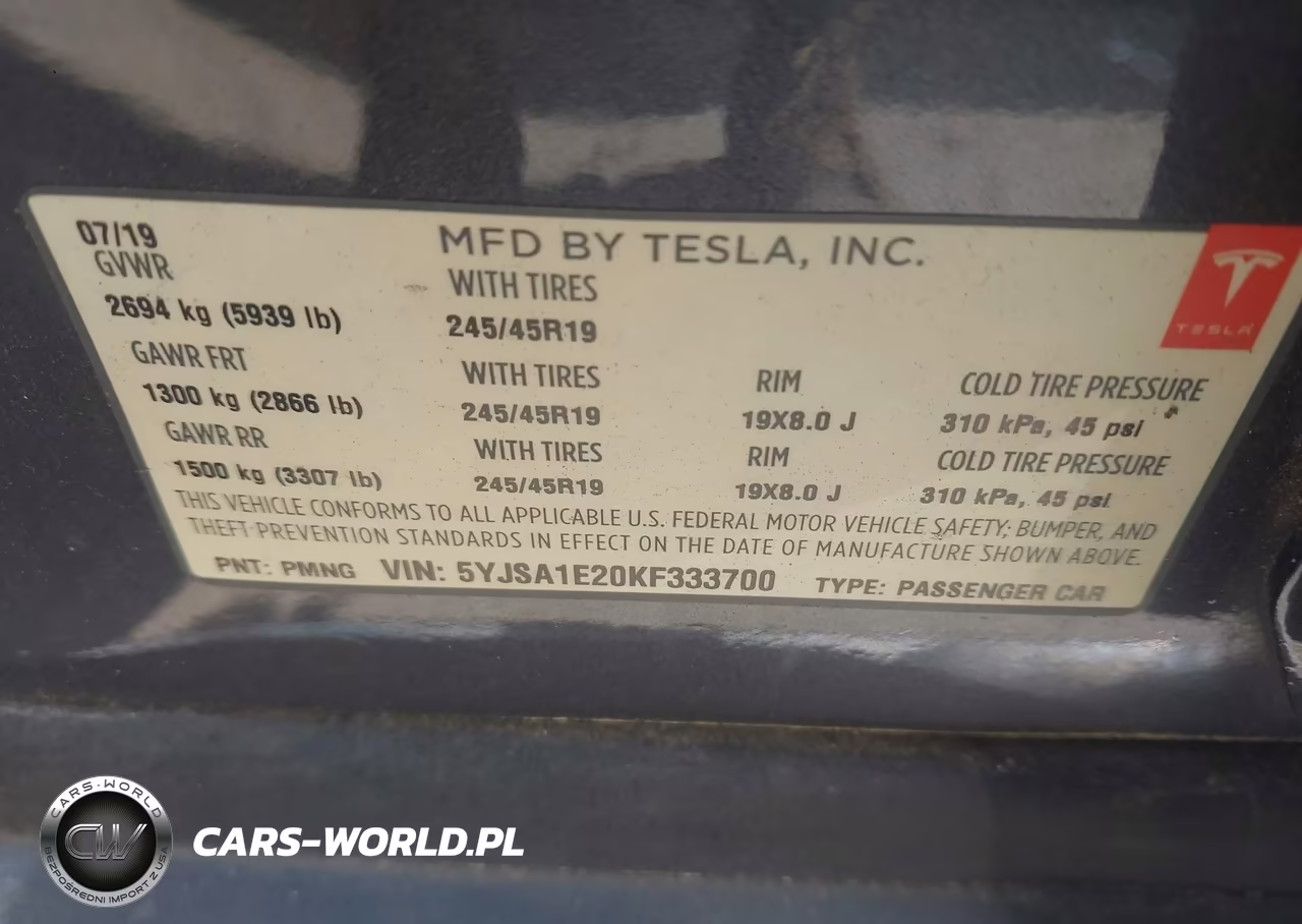 2019 Tesla Model S VIN:5YJSA1E20KF333700 - 9