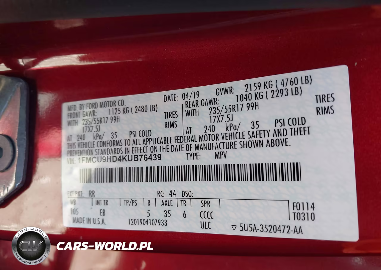 2019 Ford Escape Sel VIN:1FMCU9HD4KUB76439 - 9