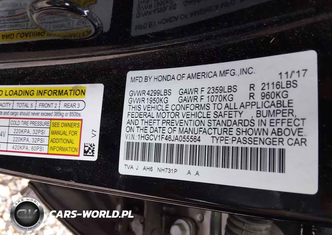2018 Honda Accord Ex VIN:1HGCV1F46JA055564 - 9