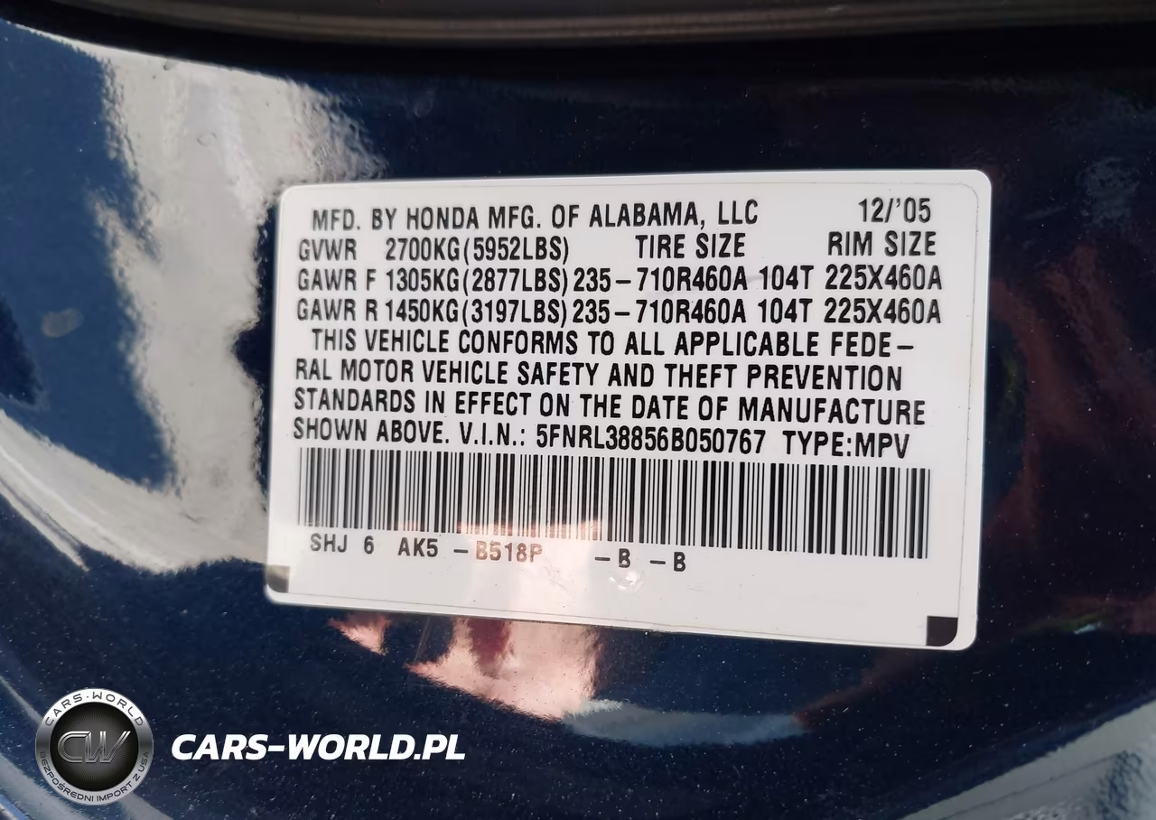 2006 Honda Odyssey Touring VIN:5FNRL38856B050767 - 9