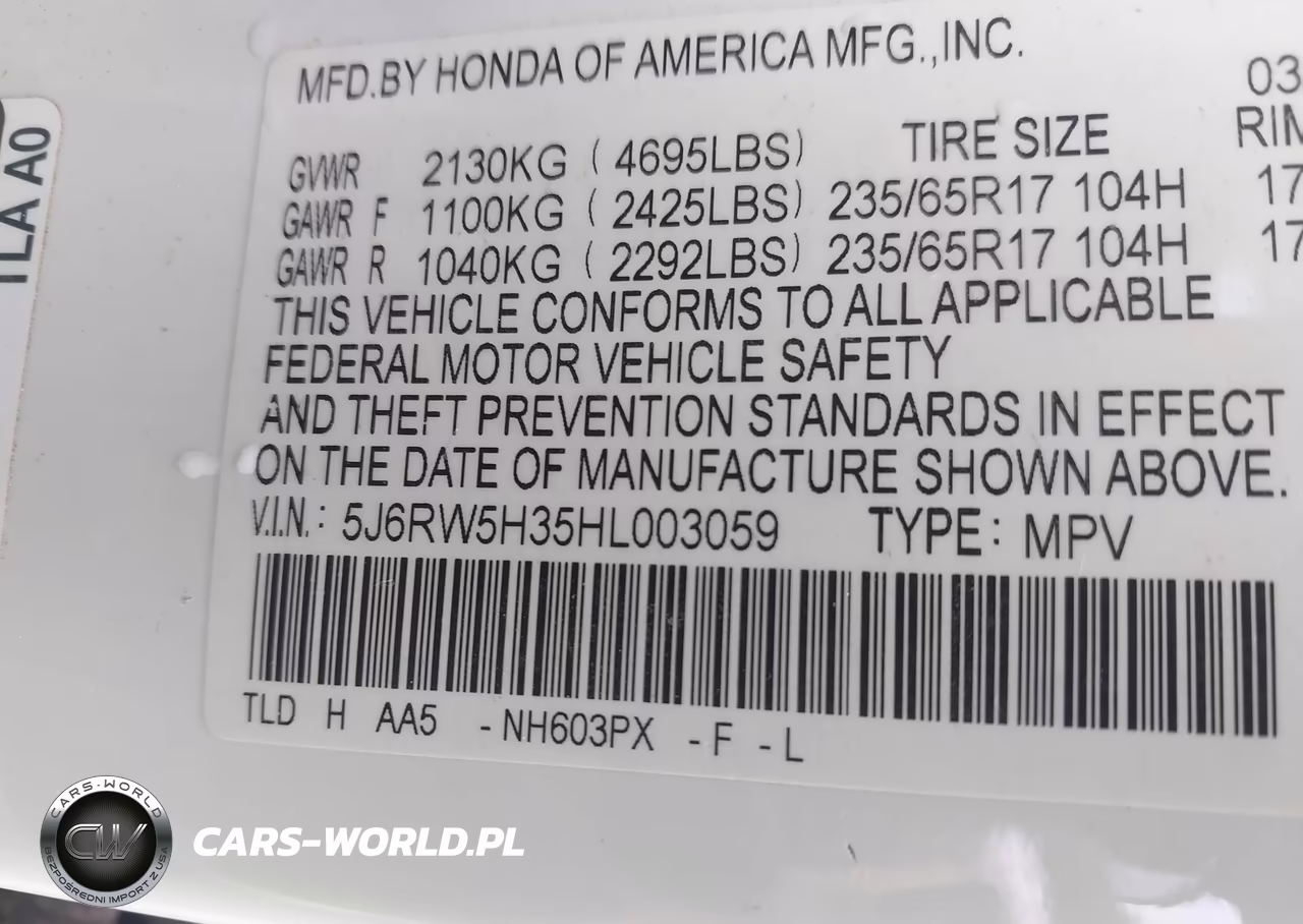 2017 Honda Cr-V Lx VIN:5J6RW5H35HL003059 - 9