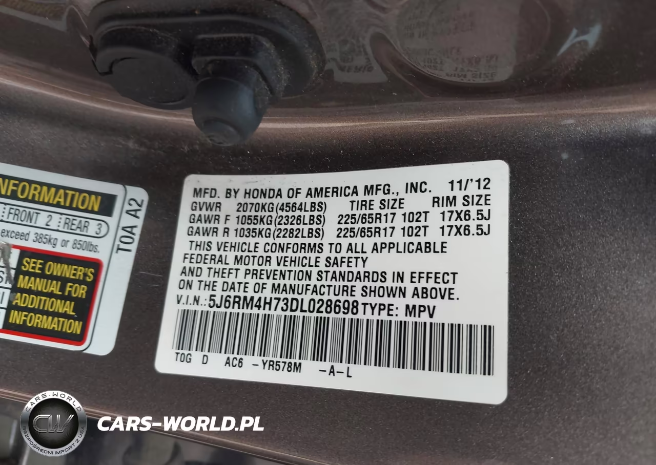 2013 Honda Cr-V Ex-L VIN:5J6RM4H73DL028698 - 9