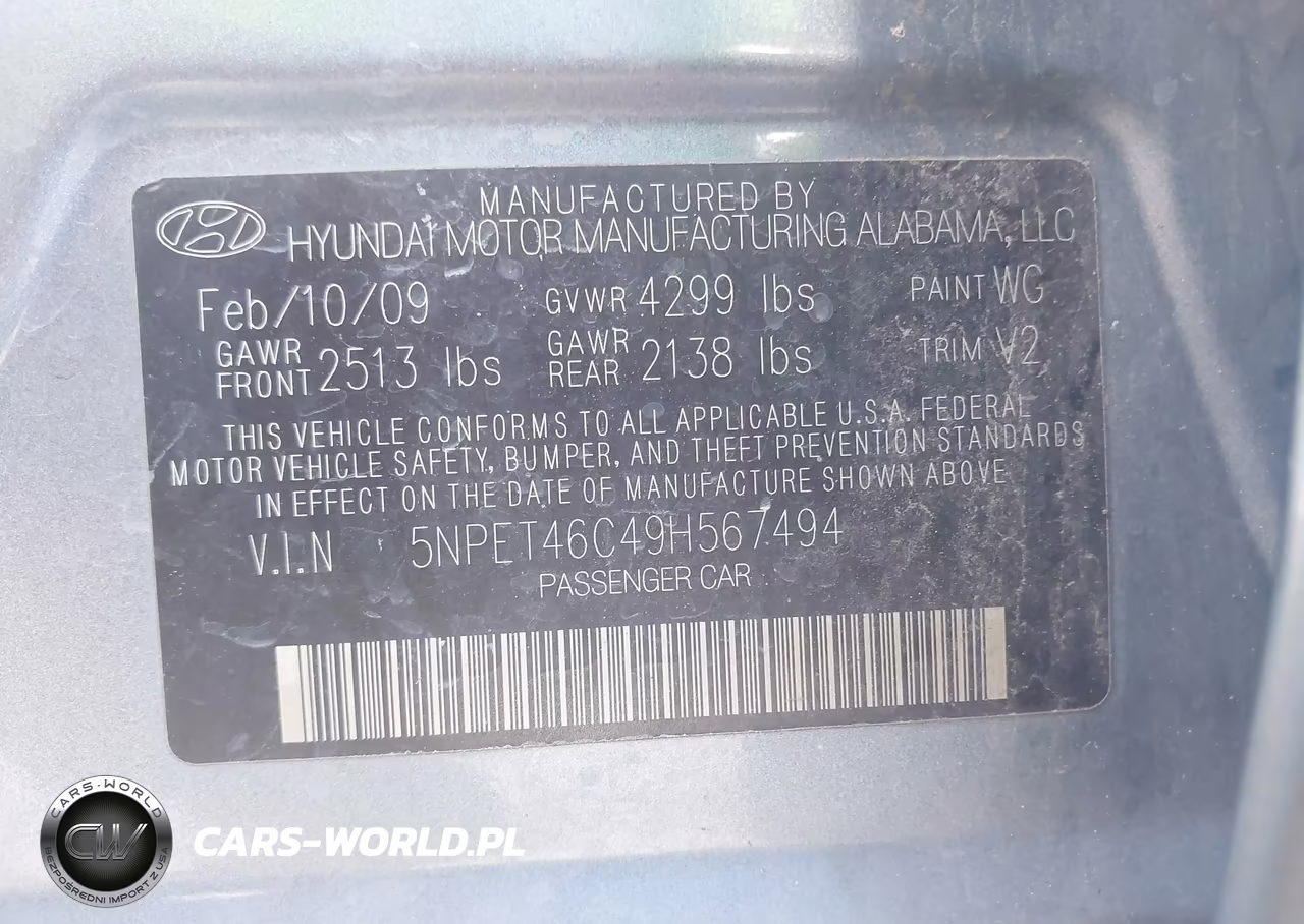 2009 Hyundai Sonata Gls VIN:5NPET46C49H567494 - 9