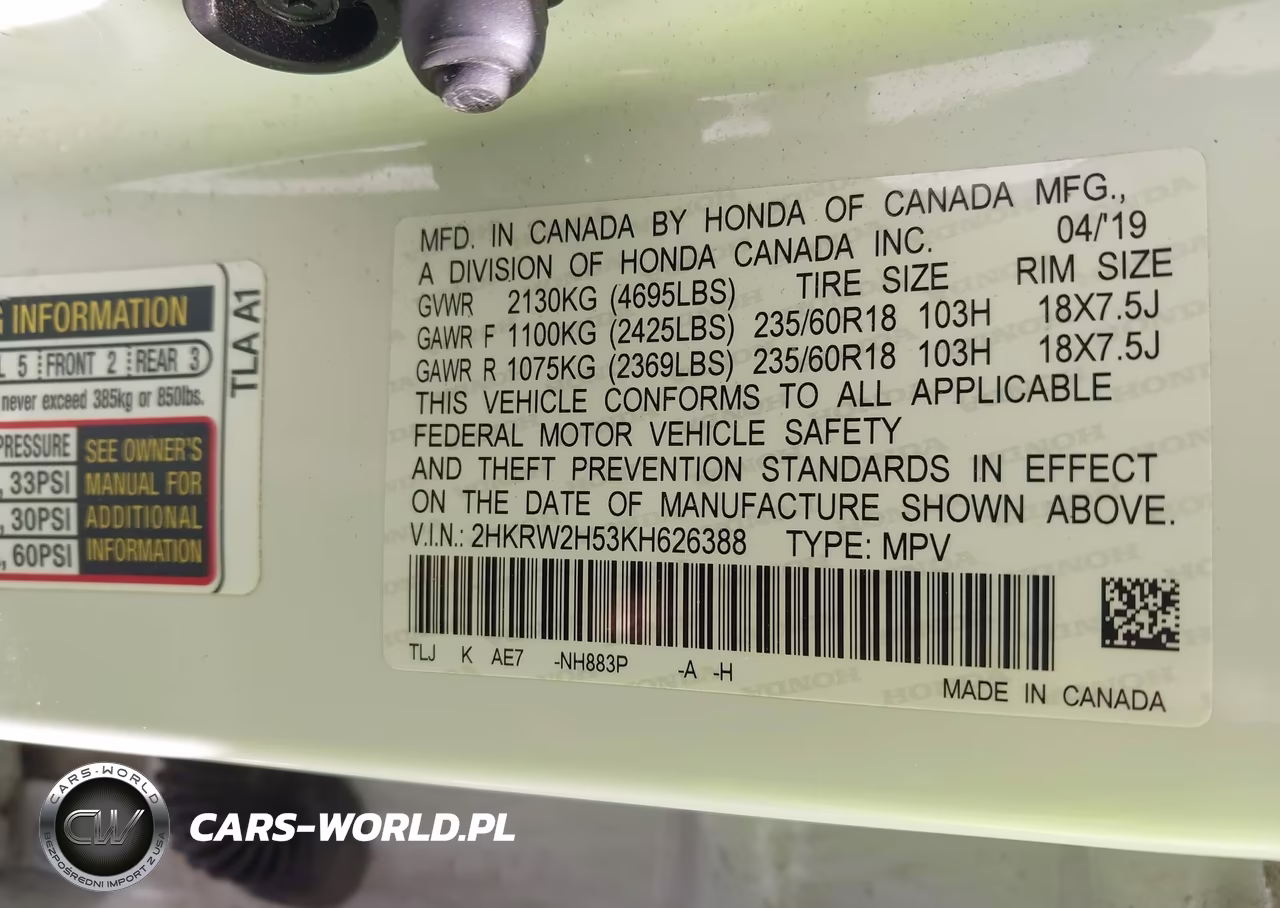 2019 Honda Cr-V Ex VIN:2HKRW2H53KH626388 - 9