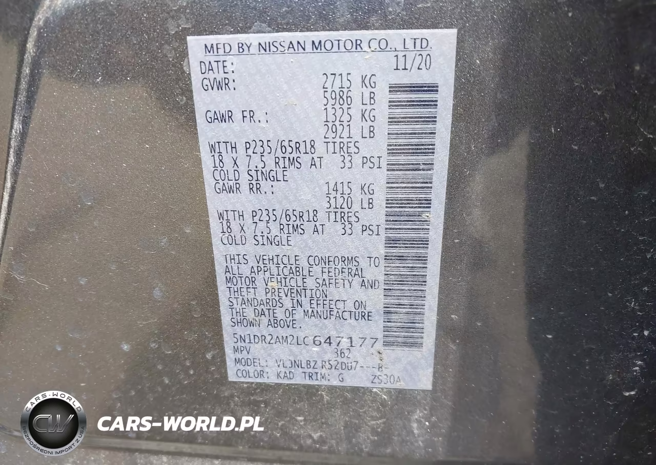 2020 Nissan Pathfinder S 4Wd VIN:5N1DR2AM2LC647177 - 9