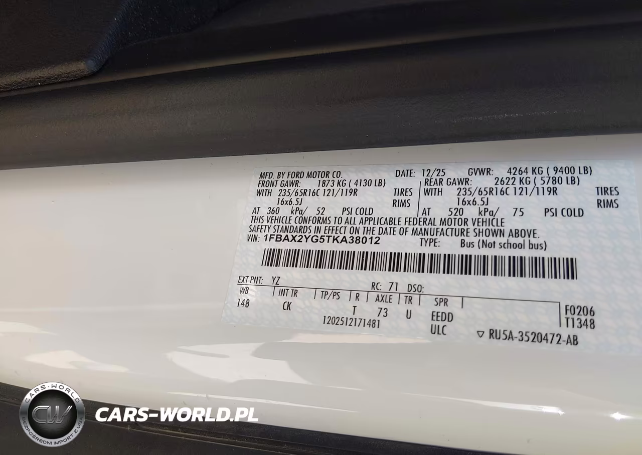 2026 Ford Transit-350 Passenger Van Xlt VIN:1FBAX2YG5TKA38012 - 9