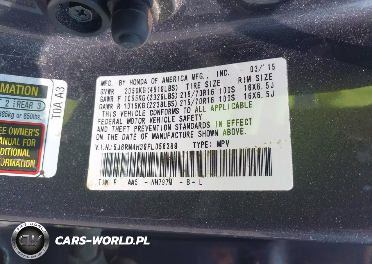 2015 Honda Cr-V Lx VIN:5J6RM4H39FL056389 - 9