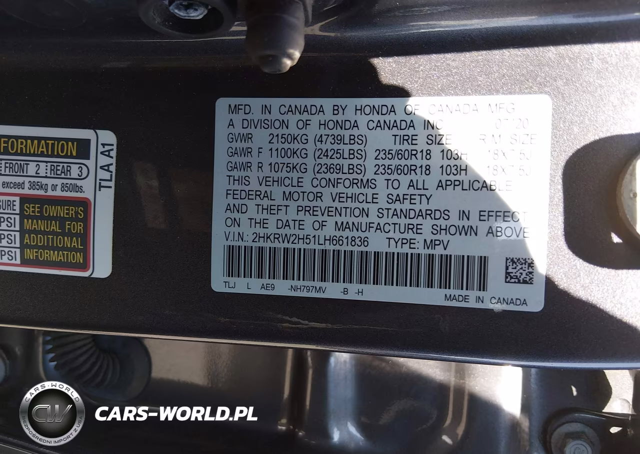 2020 Honda Cr-V Awd Ex VIN:2HKRW2H51LH661836 - 9