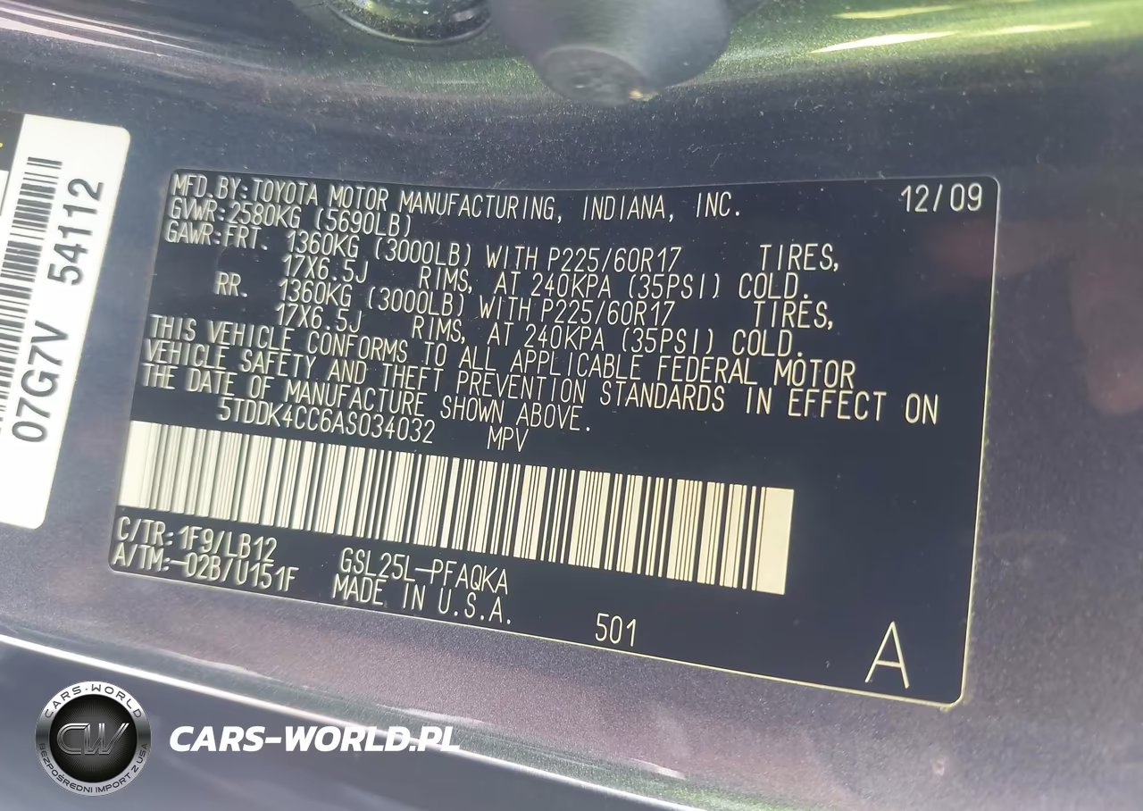 2010 Toyota Sienna Limited VIN:5TDDK4CC6AS034032 - 9