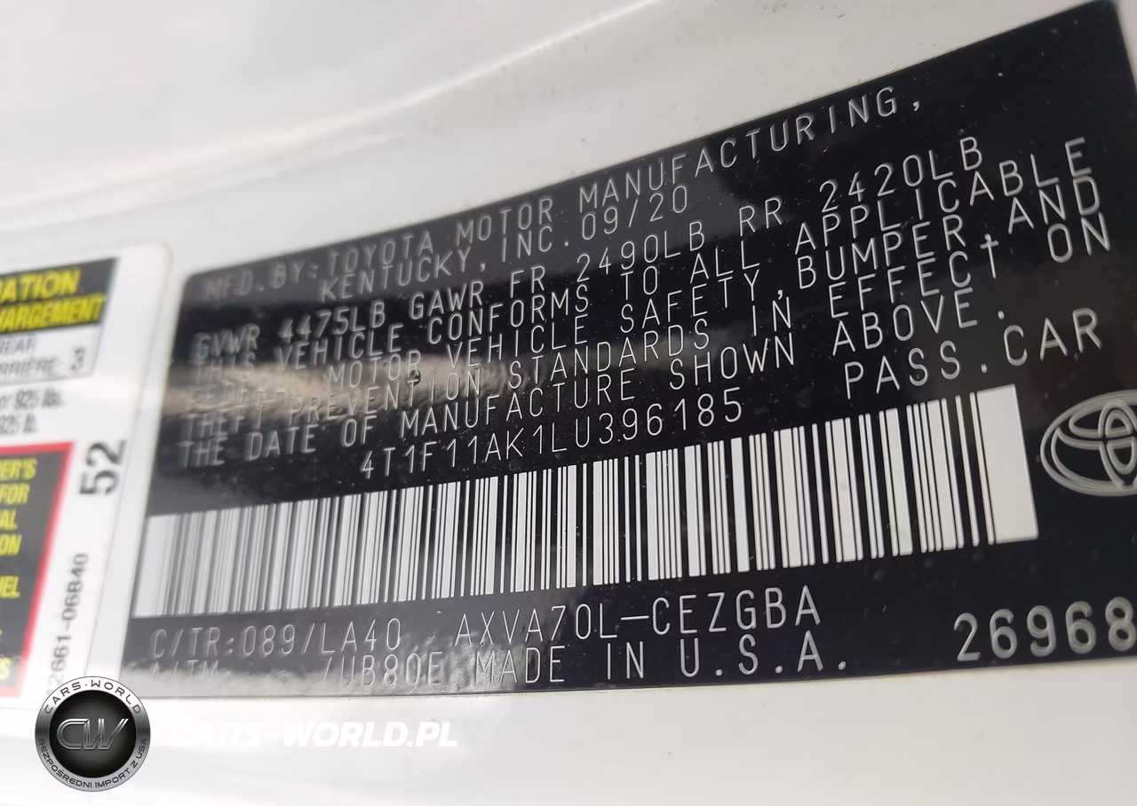 2020 Toyota Camry Xle VIN:4T1F11AK1LU396185 - 9