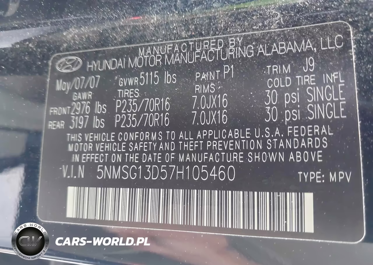 2007 Hyundai Santa Fe Gls VIN:5NMSG13D57H105460 - 9