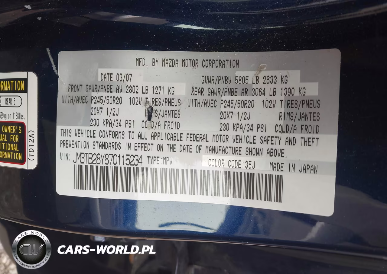 2007 Mazda Cx-9 Grand Touring VIN:JM3TB28Y870115234 - 9