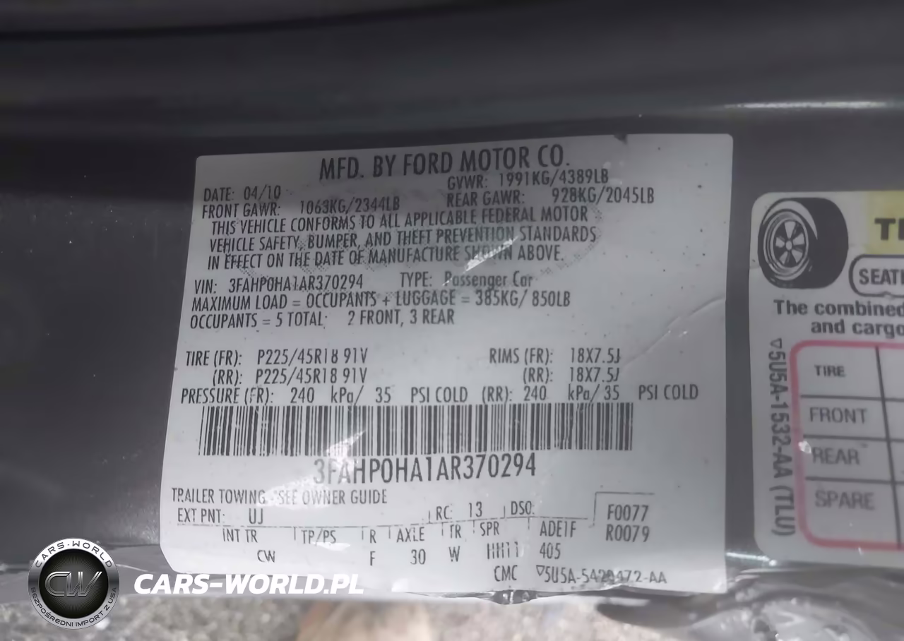 2010 Ford Fusion Se VIN:3FAHP0HA1AR370294 - 9