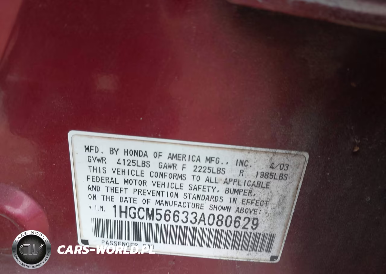 2003 Honda Accord 2.4 Ex VIN:1HGCM56633A080629 - 9