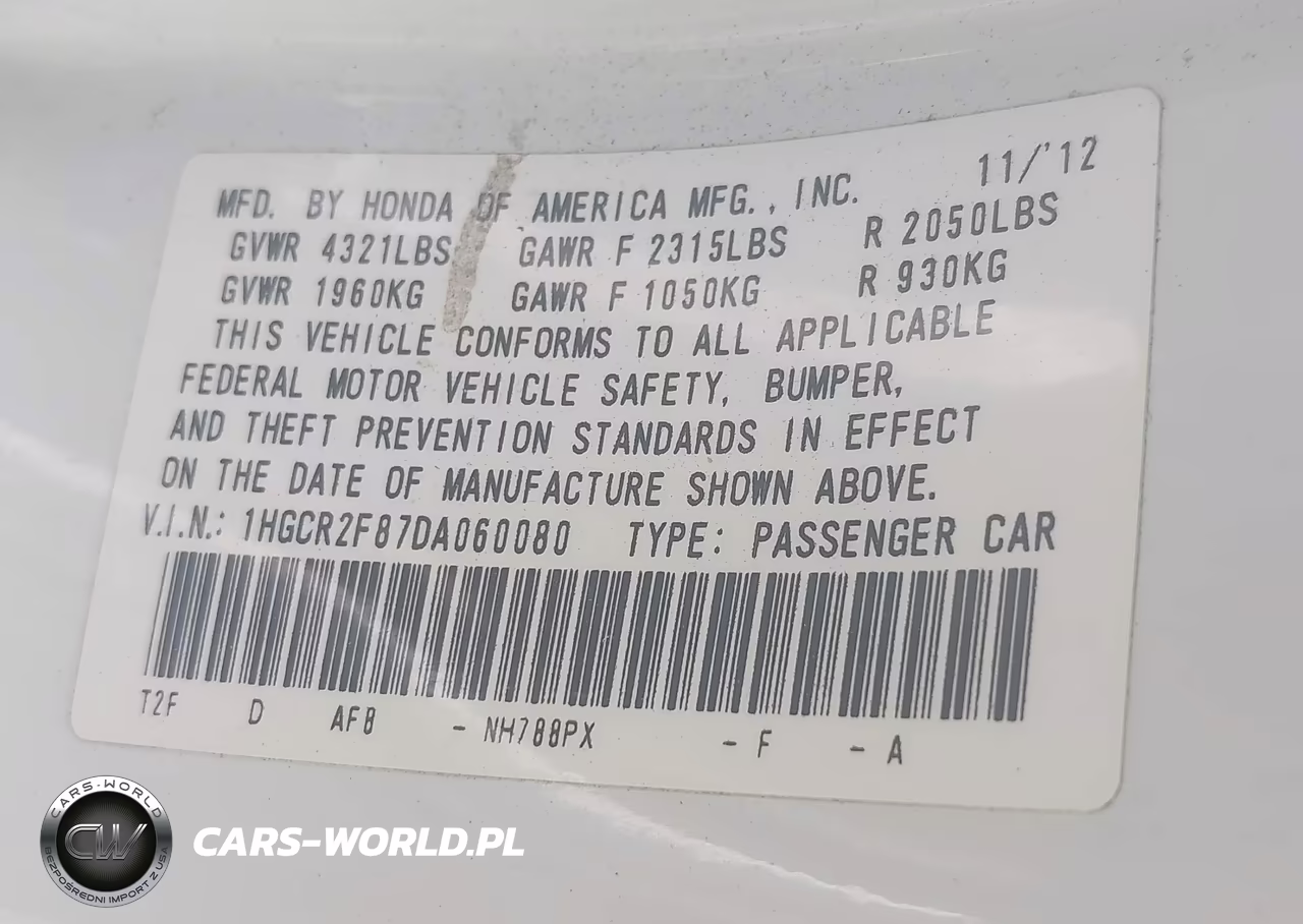2013 Honda Accord Ex-L VIN:1HGCR2F87DA060080 - 9