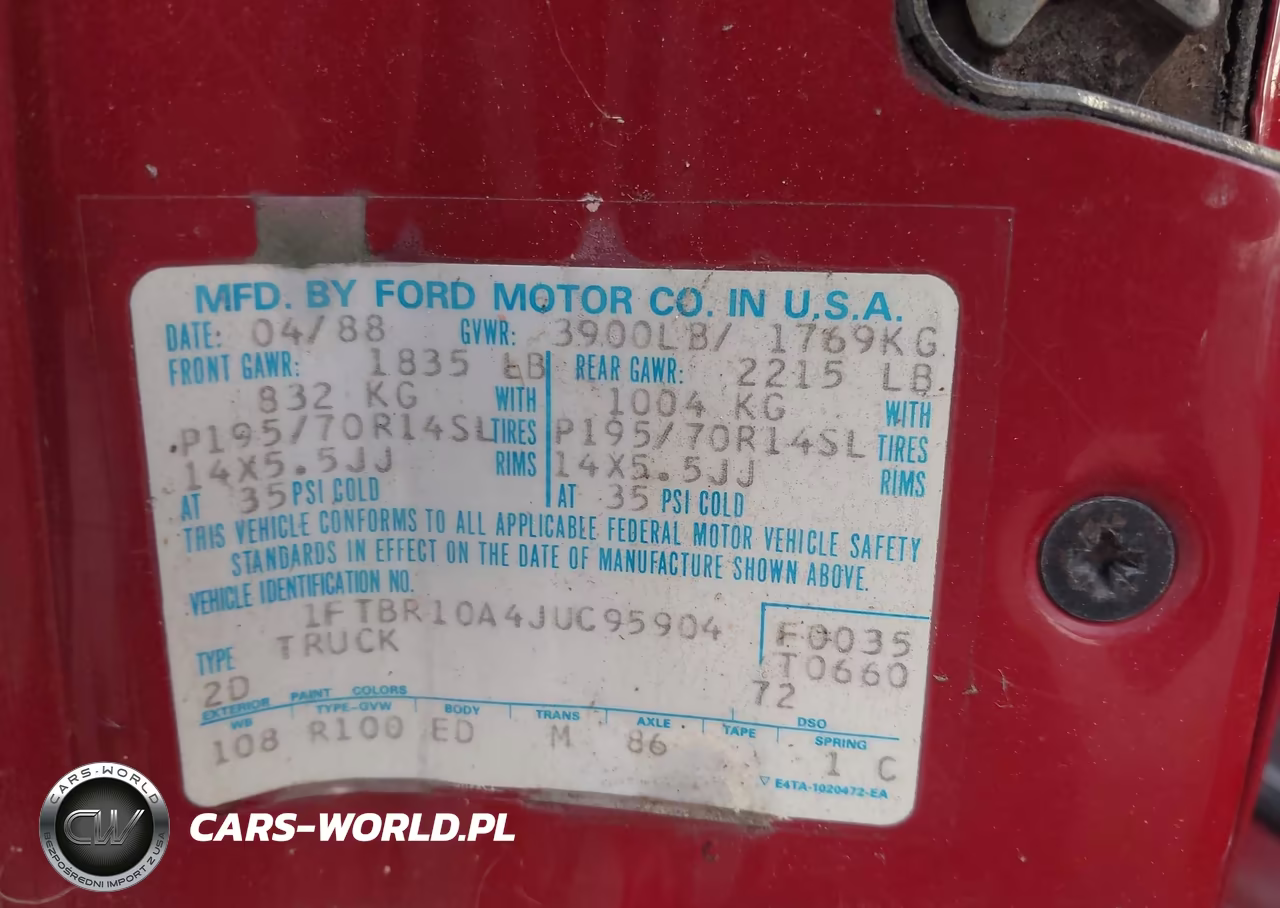1988 Ford Ranger VIN:1FTBR10A4JUC95904 - 9