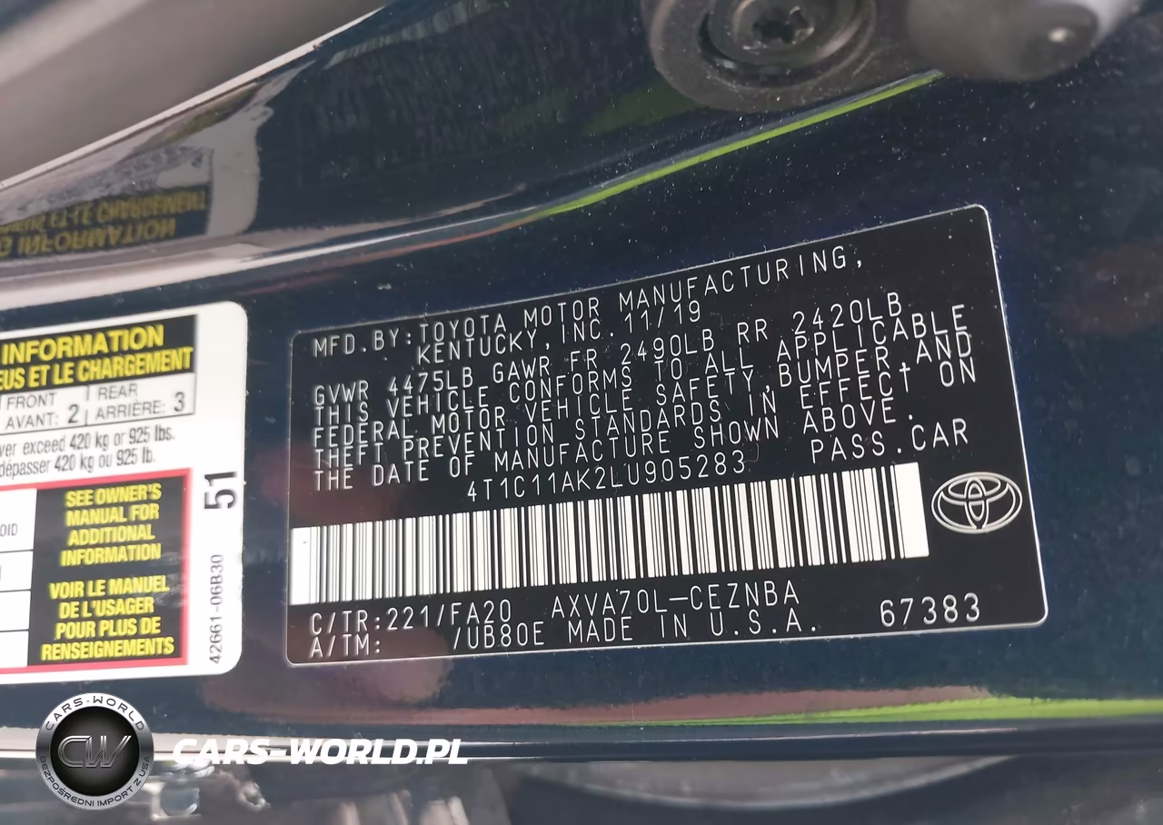 2020 Toyota Camry Le VIN:4T1C11AK2LU905283 - 9