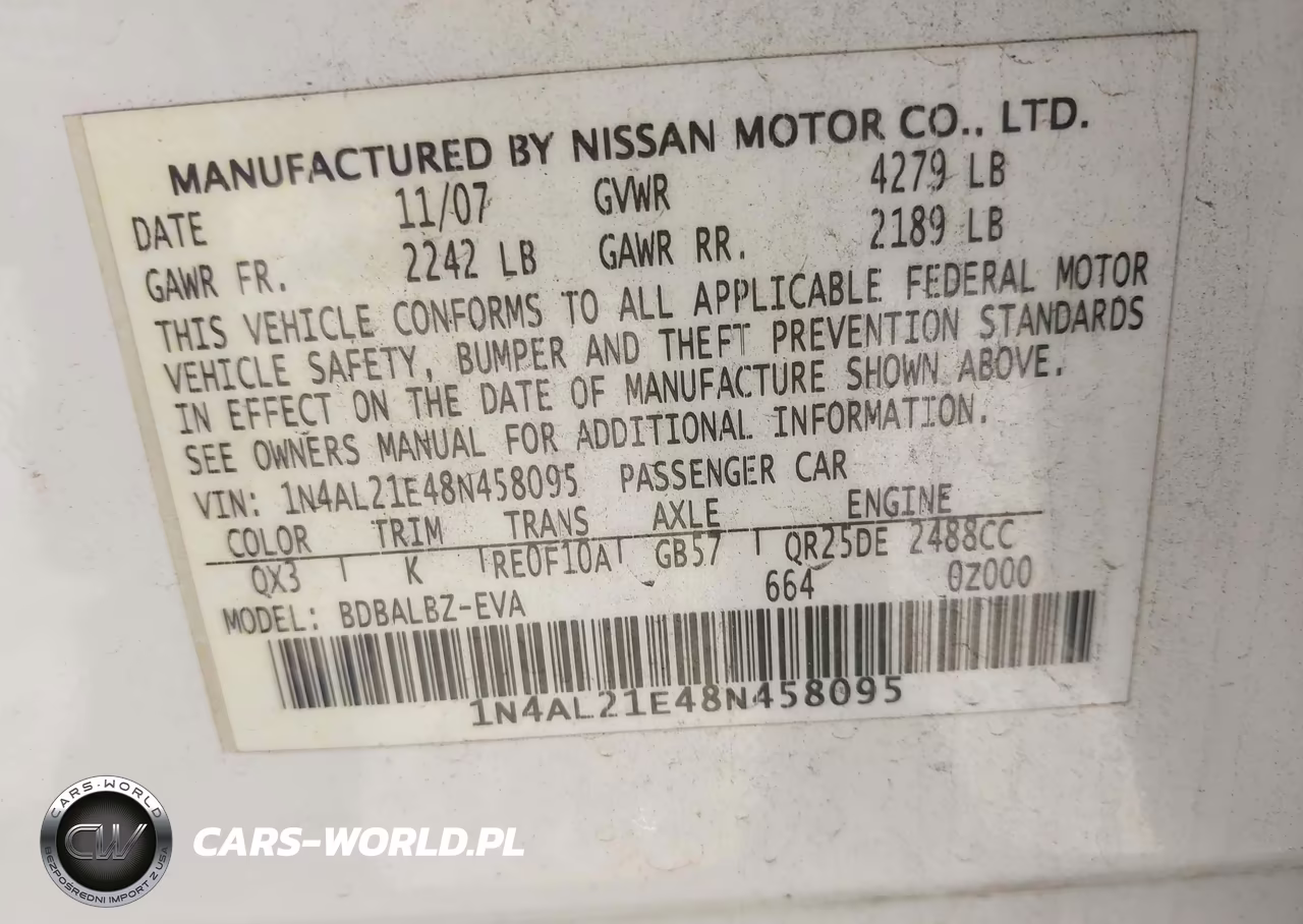 2008 Nissan Altima 2.5 S VIN:1N4AL21E48N458095 - 9
