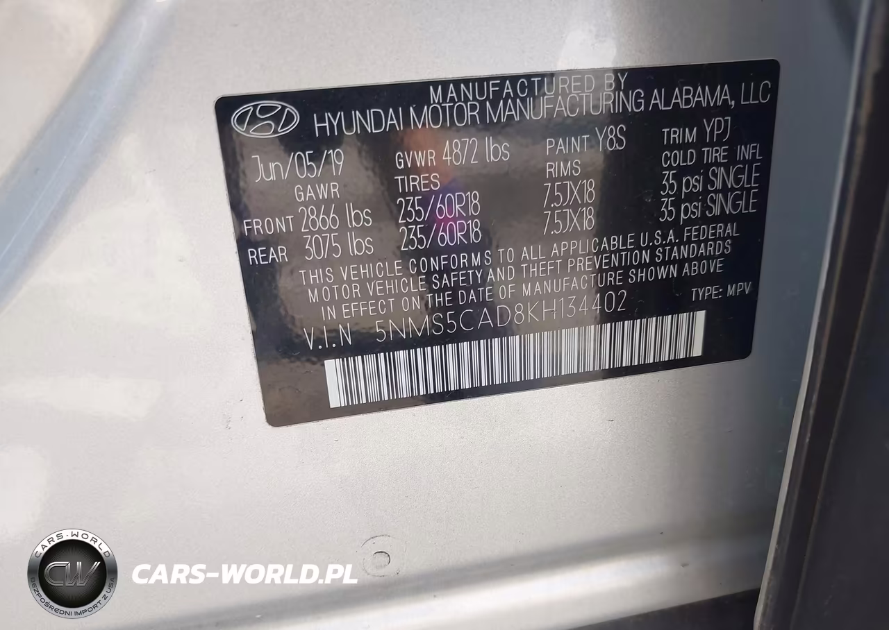 2019 Hyundai Santa Fe Ultimate VIN:5NMS5CAD8KH134402 - 9