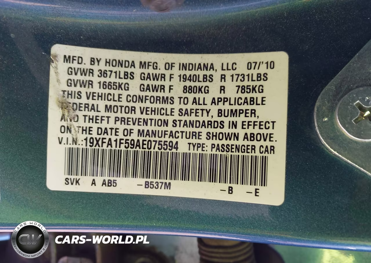 2010 Honda Civic Lx VIN:19XFA1F59AE075594 - 9