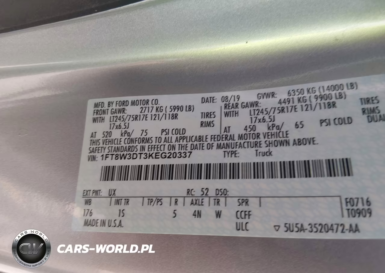 2019 Ford F-350 Xl VIN:1FT8W3DT3KEG20337 - 8