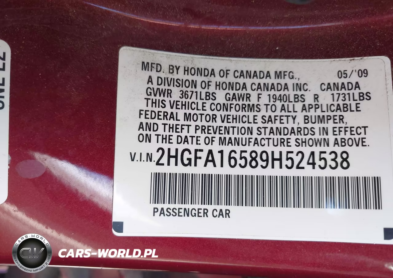 2009 Honda Civic Lx VIN:2HGFA16589H524538 - 9
