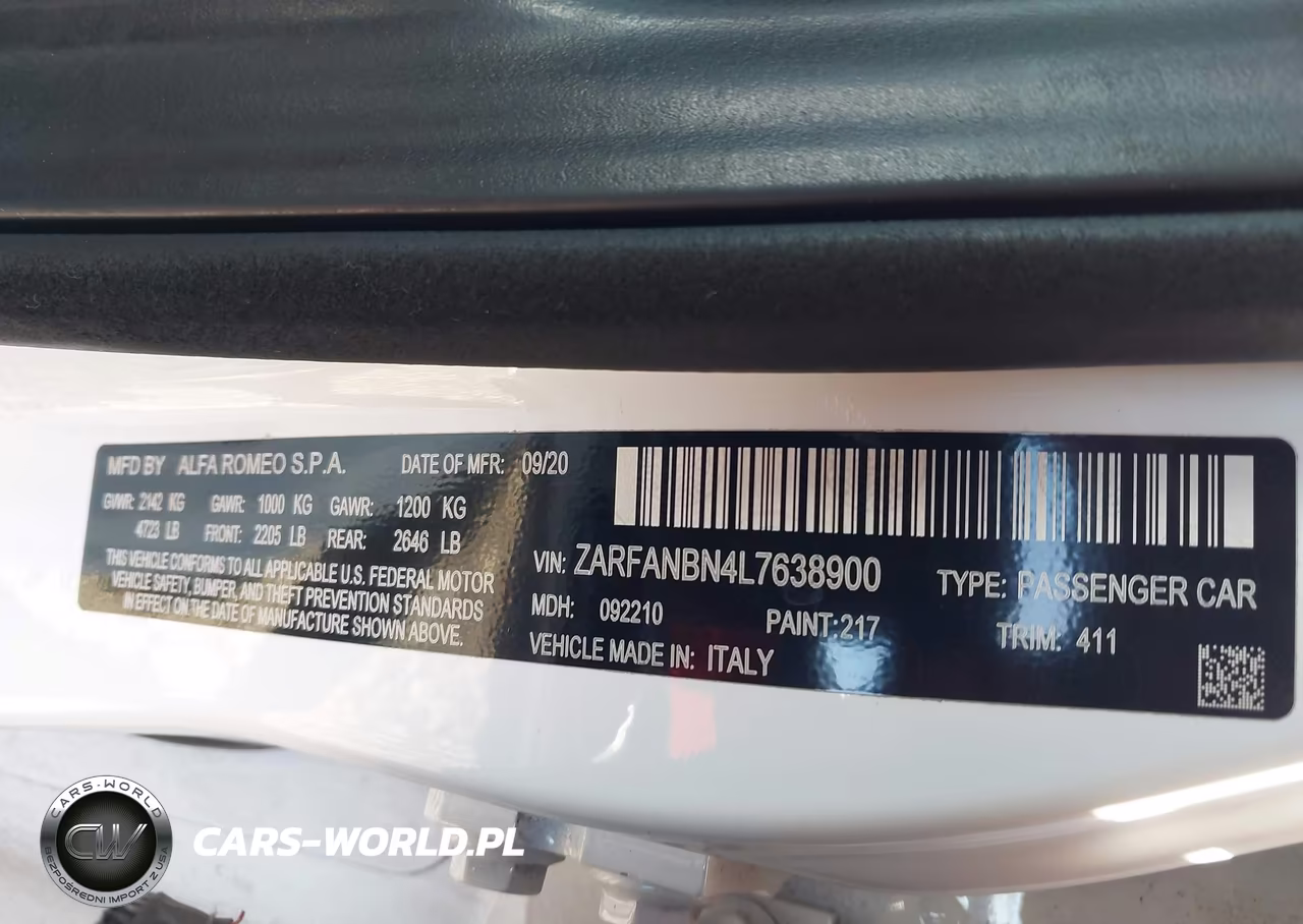 2020 Alfa Romeo Giulia Ti Awd VIN:ZARFANBN4L7638900 - 9
