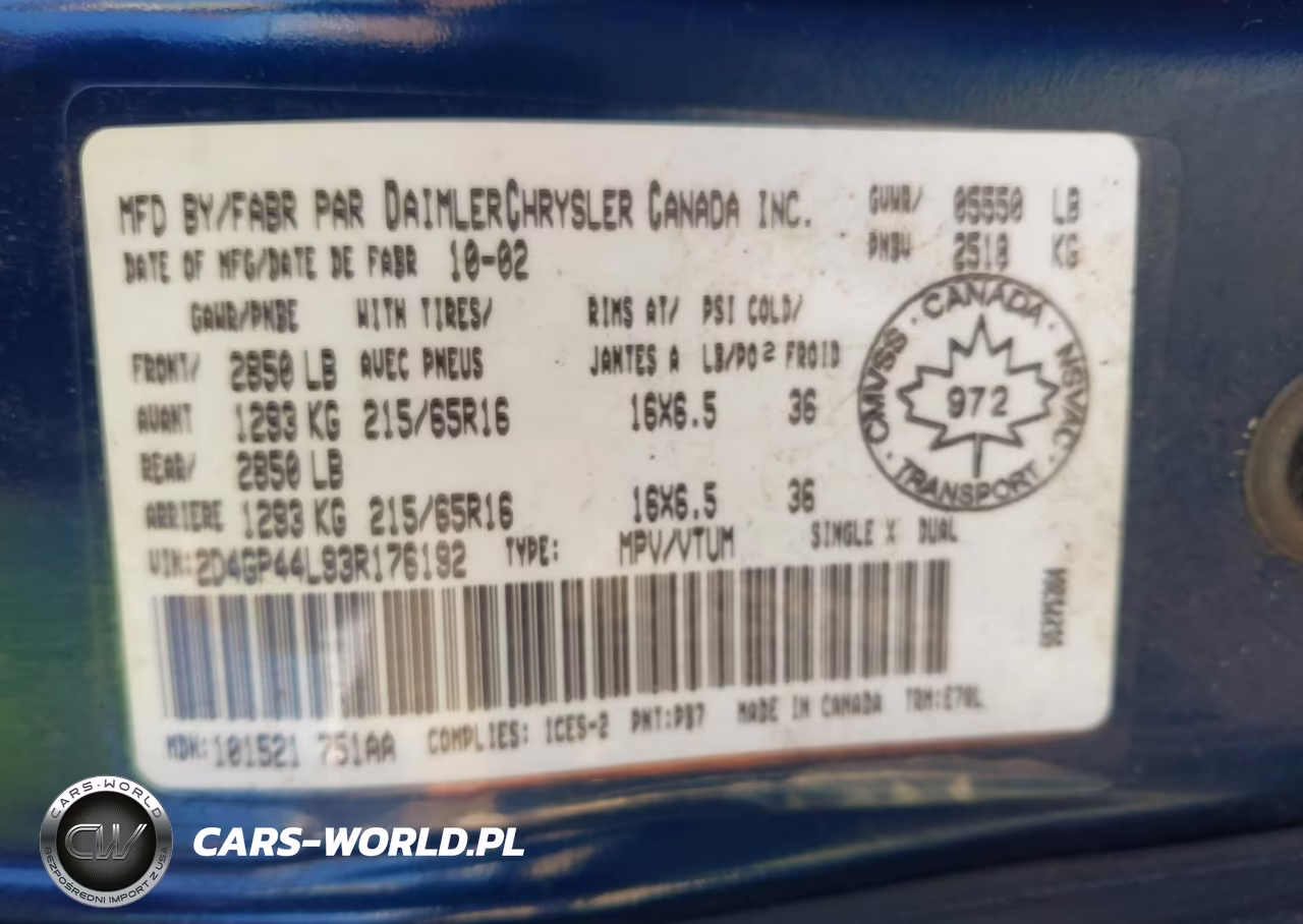 2003 Dodge Grand Caravan Sport VIN:2D4GP44L93R176192 - 9