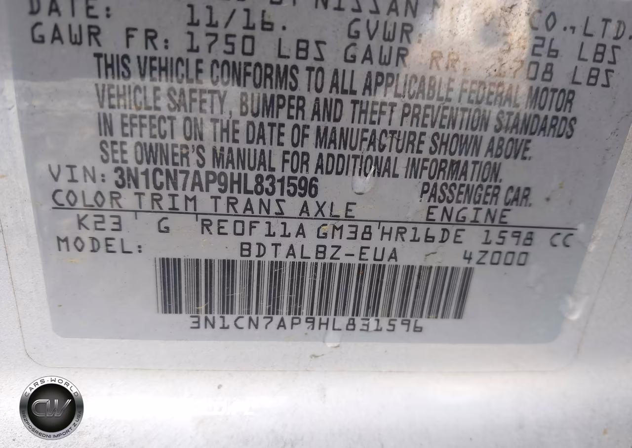 2017 Nissan Versa 1.6 Sv VIN:3N1CN7AP9HL831596 - 9