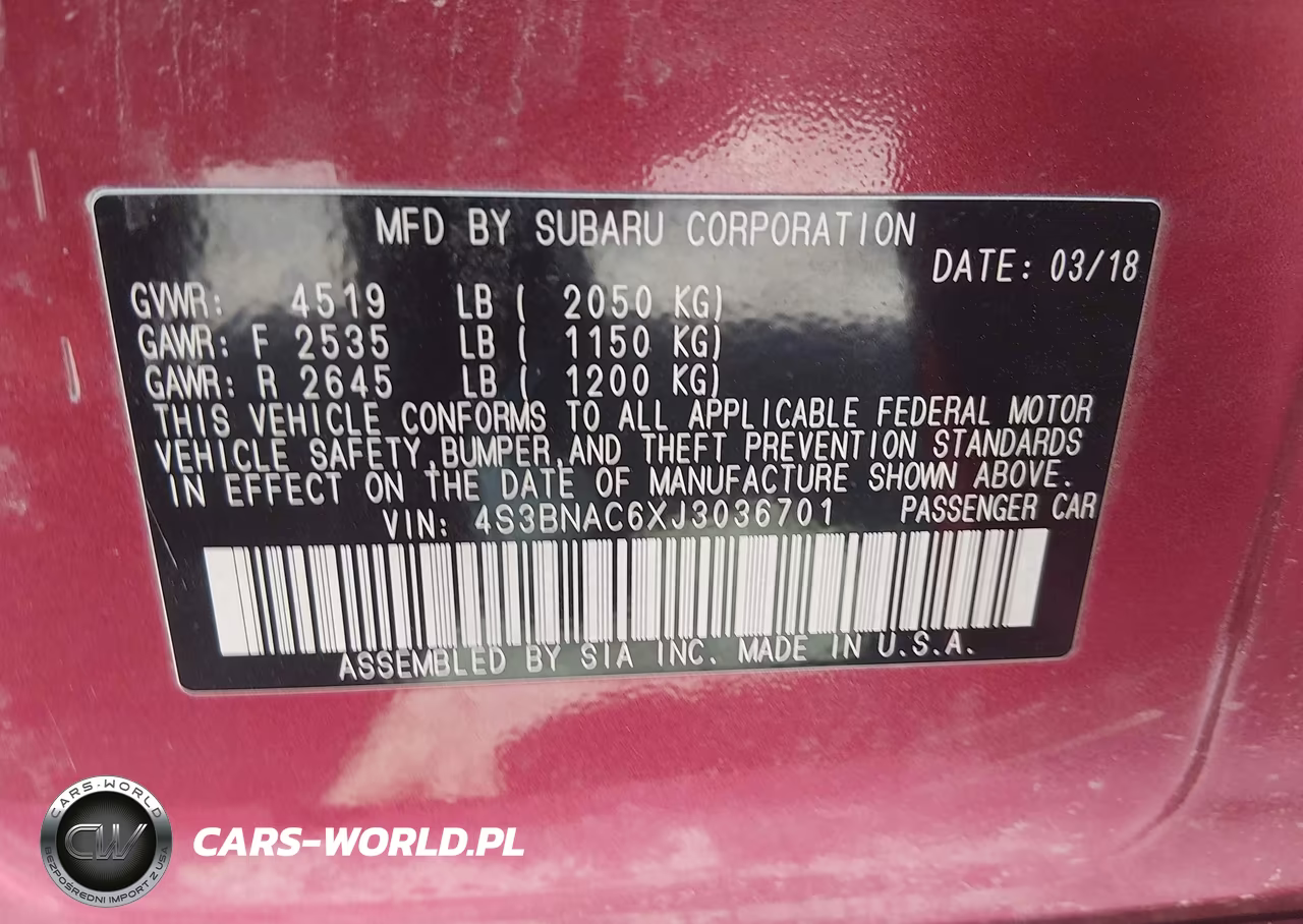 2018 Subaru Legacy 2.5I Premium VIN:4S3BNAC6XJ3036701 - 9