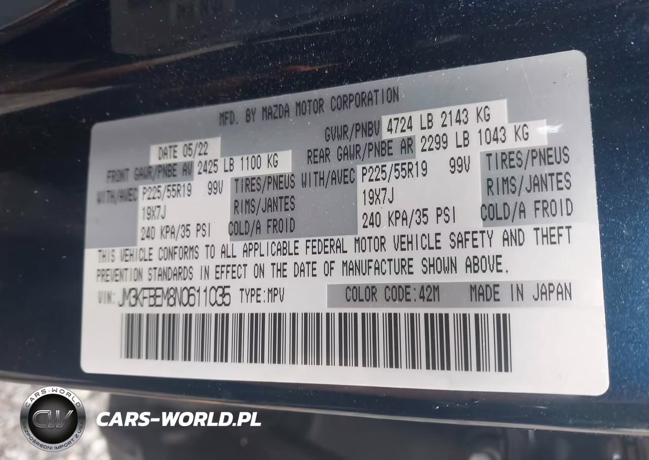 2022 Mazda Cx-5 2.5 S Premium Plus VIN:JM3KFBEM8N0611035 - 9