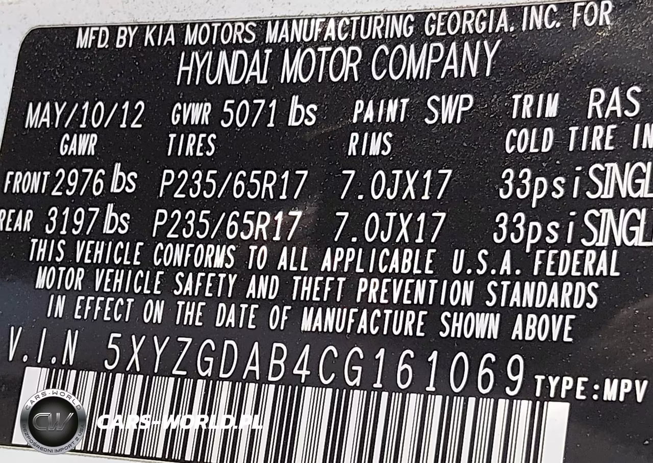 2012 Hyundai Santa Fe Gls VIN:5XYZGDAB4CG161069 - 9
