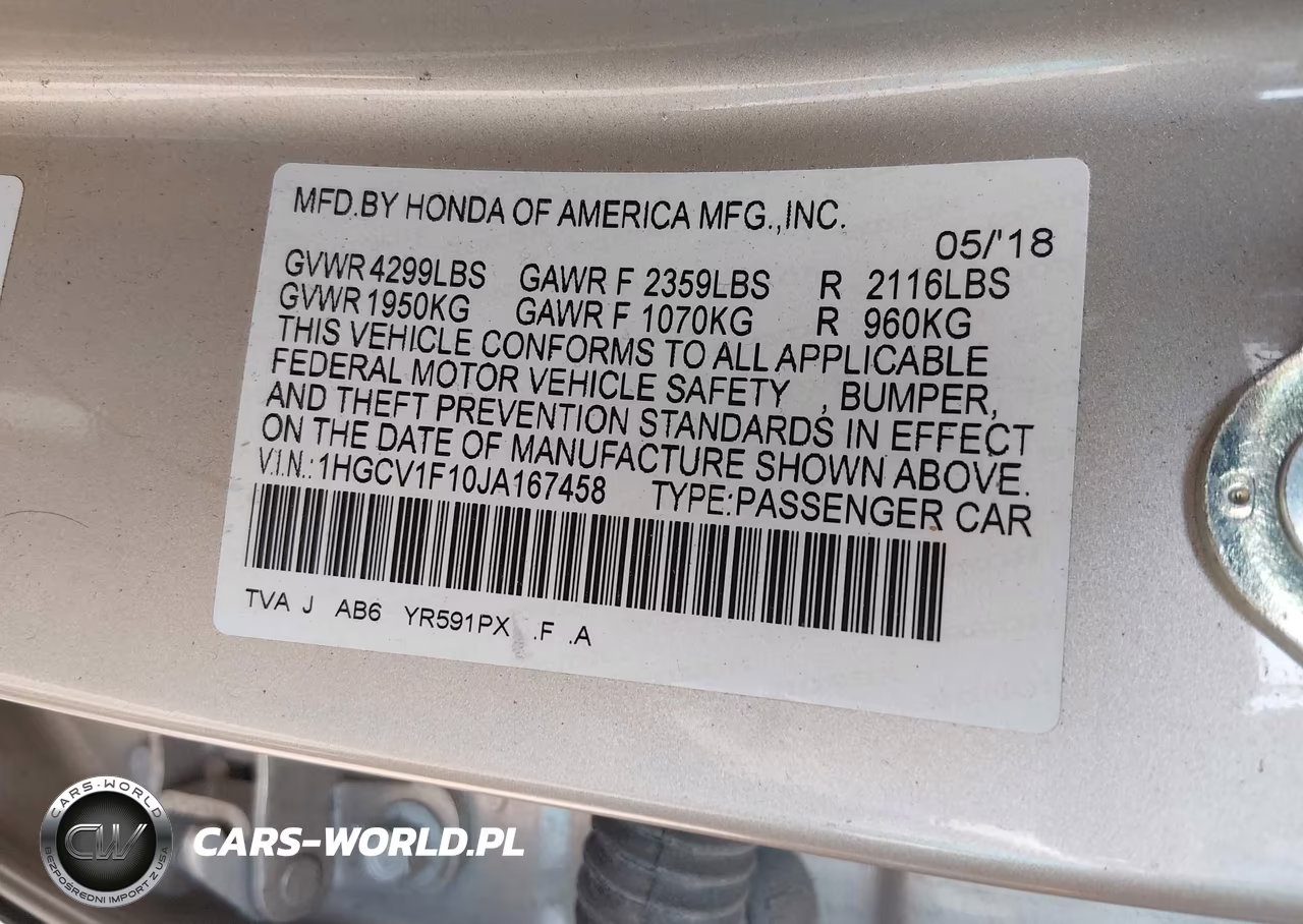 2018 Honda Accord Lx VIN:1HGCV1F10JA167458 - 9