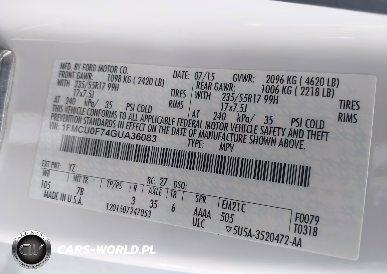 2016 Ford Escape S VIN:1FMCU0F74GUA36083 - 9