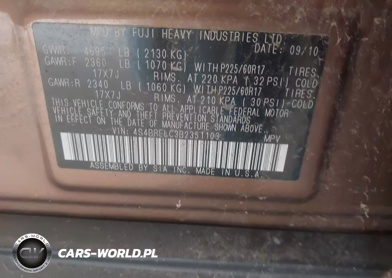 2011 Subaru Outback 3.6R Limited VIN:4S4BRELC3B2351103 - 9