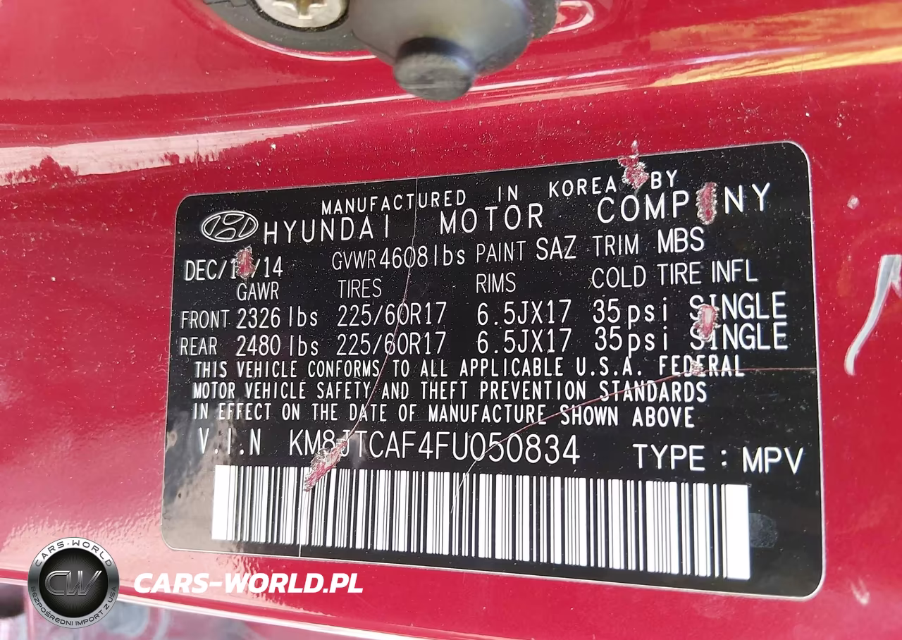 2015 Hyundai Tucson Gls VIN:KM8JTCAF4FU050834 - 9
