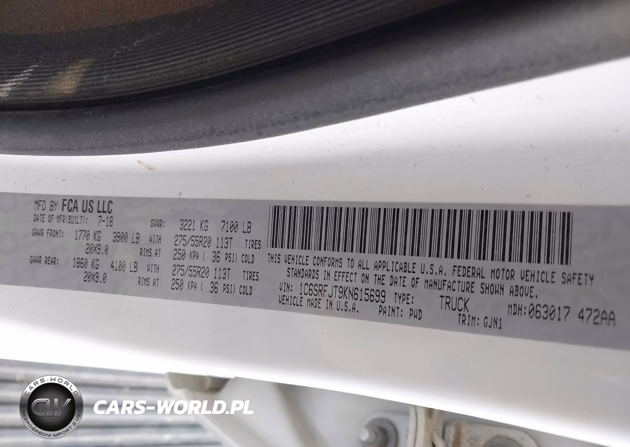2019 Ram 1500 Laramie VIN:1C6SRFJT9KN615699 - 9
