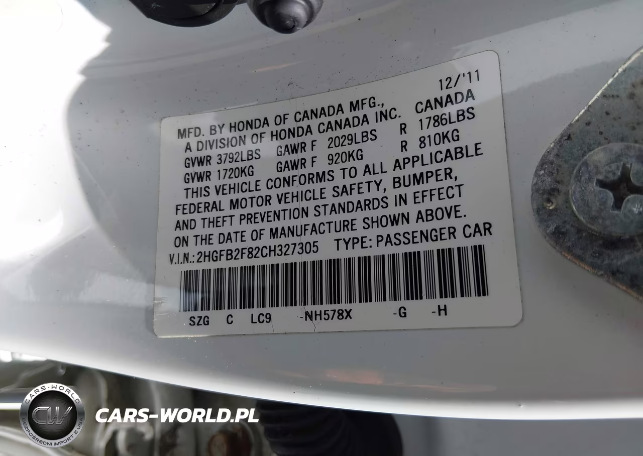 2012 Honda Civic Ex VIN:2HGFB2F82CH327305 - 9