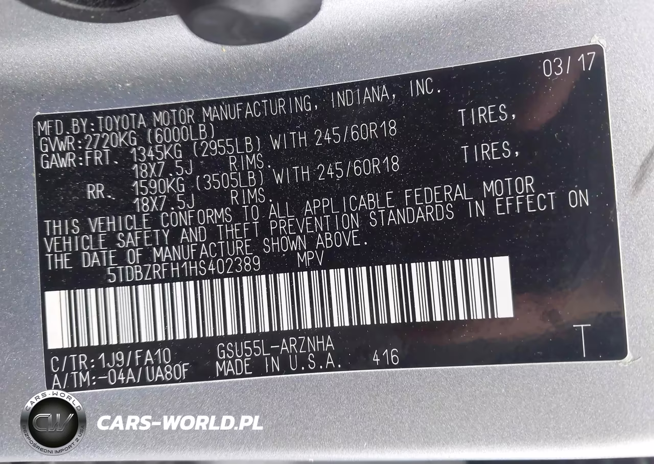 2017 Toyota Highlander Le Plus VIN:5TDBZRFH1HS402389 - 9