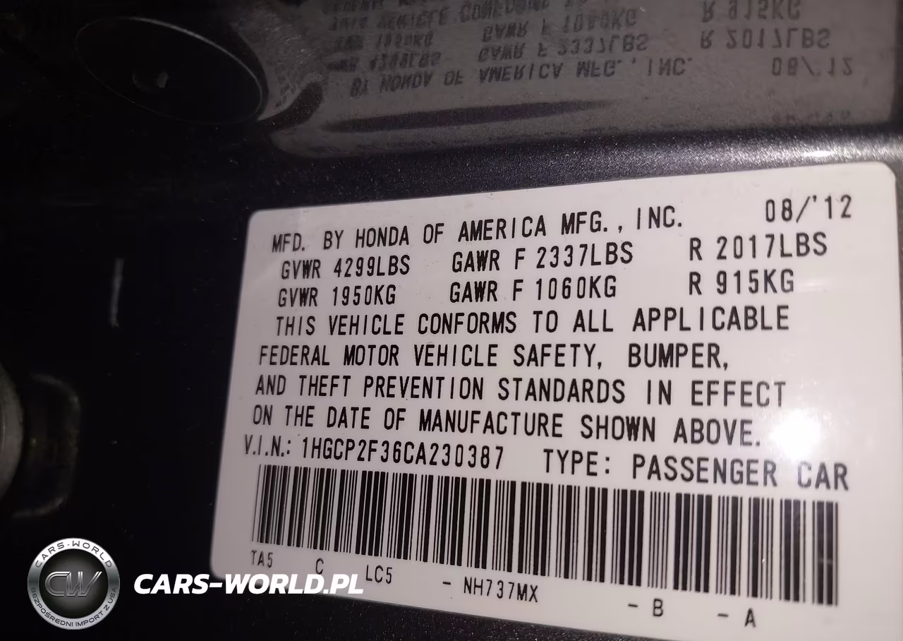2012 Honda Accord Sdn Lx VIN:1HGCP2F36CA230387 - 9