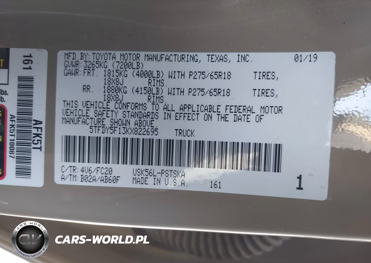 2019 Toyota Tundra Sr5 5.7L V8 VIN:5TFDY5F13KX822695 - 9