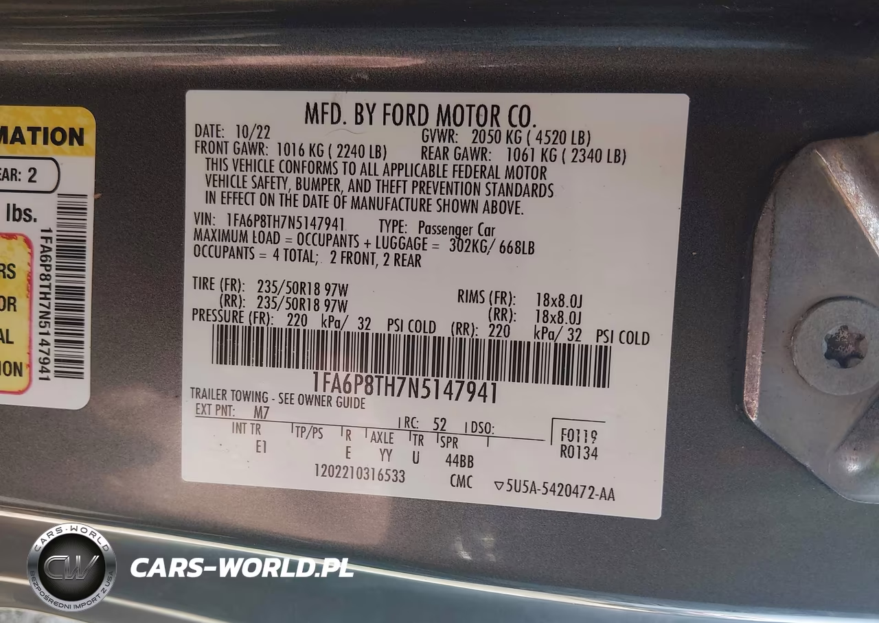 2022 Ford Mustang Ecoboost Premium Fastback VIN:1FA6P8TH7N5147941 - 9