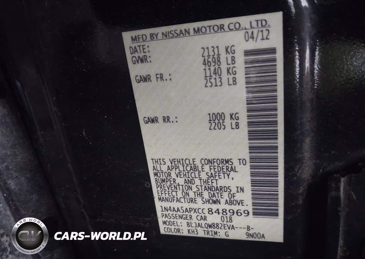 2012 Nissan Maxima 3.5 S VIN:1N4AA5APXCC848969 - 9