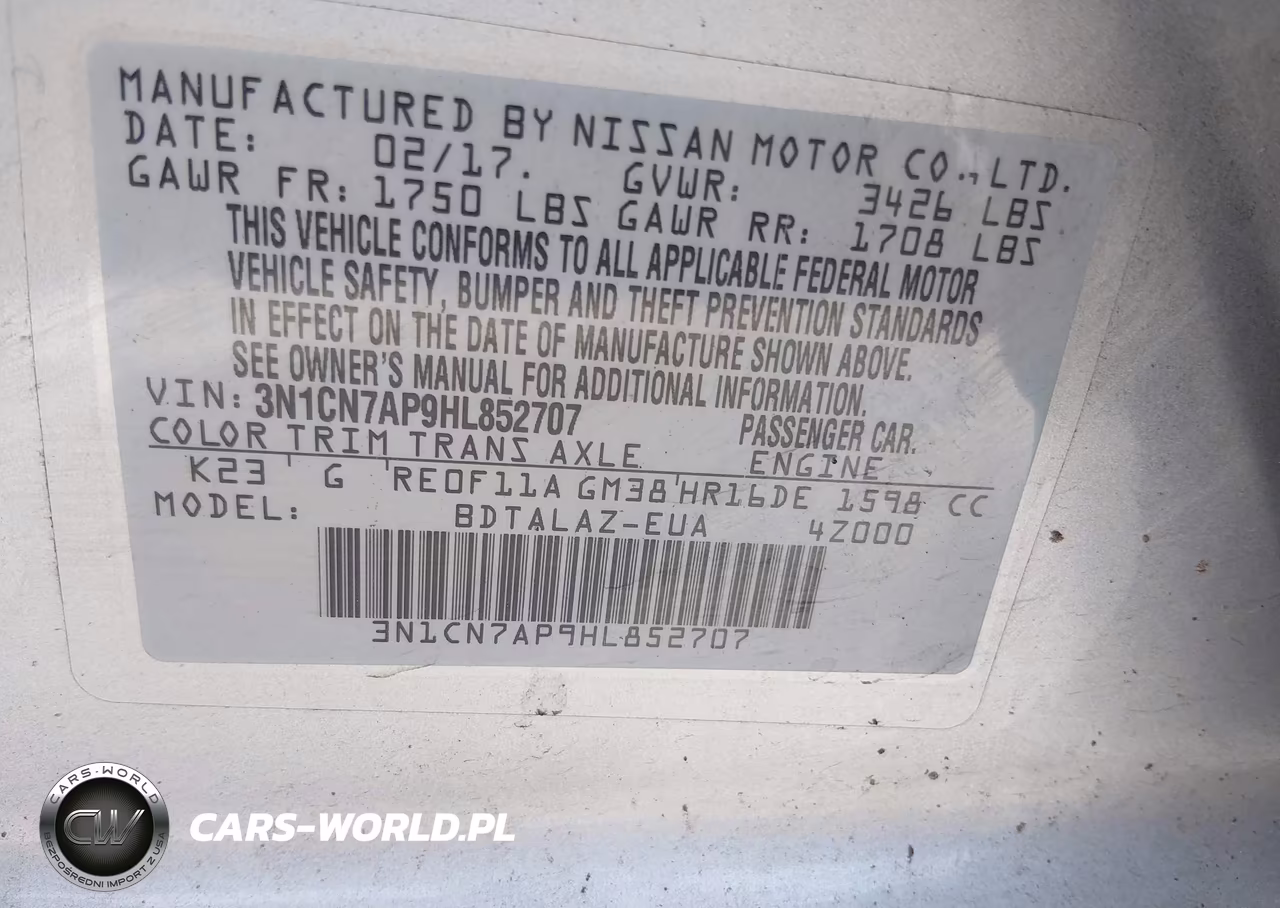 2017 Nissan Versa 1.6 S+ VIN:3N1CN7AP9HL852707 - 9