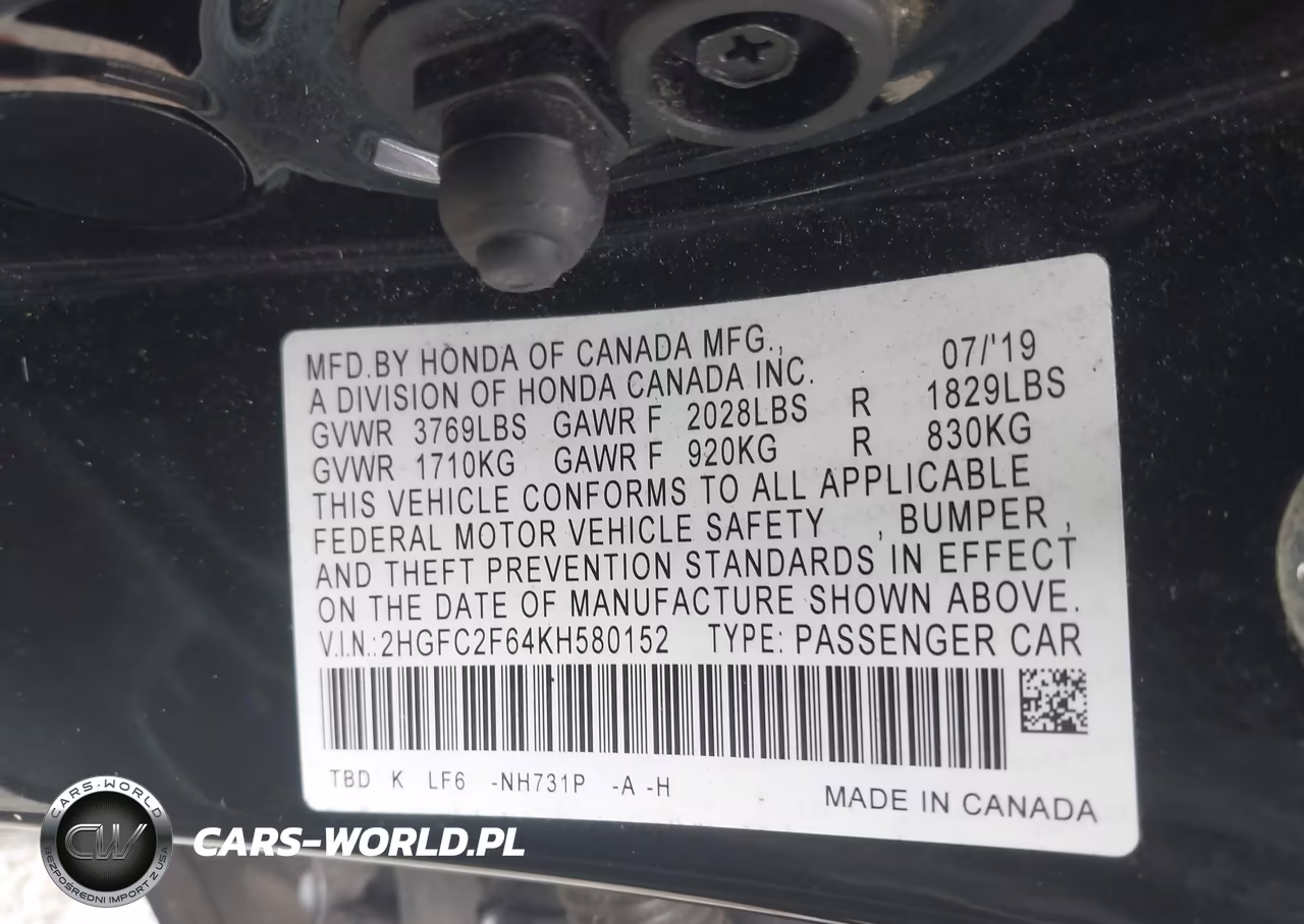 2019 Honda Civic Lx VIN:2HGFC2F64KH580152 - 9