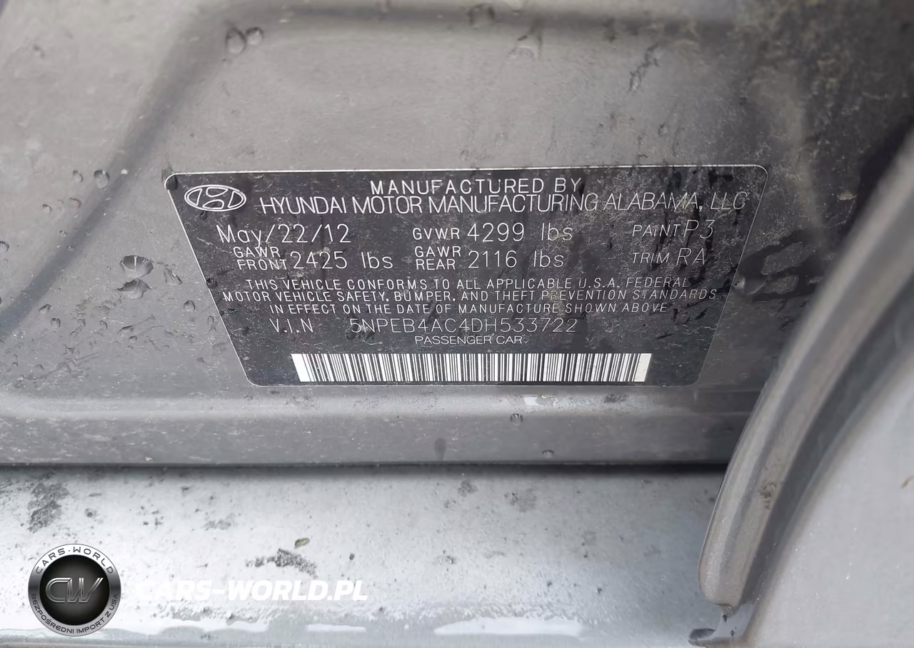 2013 Hyundai Sonata Gls VIN:5NPEB4AC4DH533722 - 9
