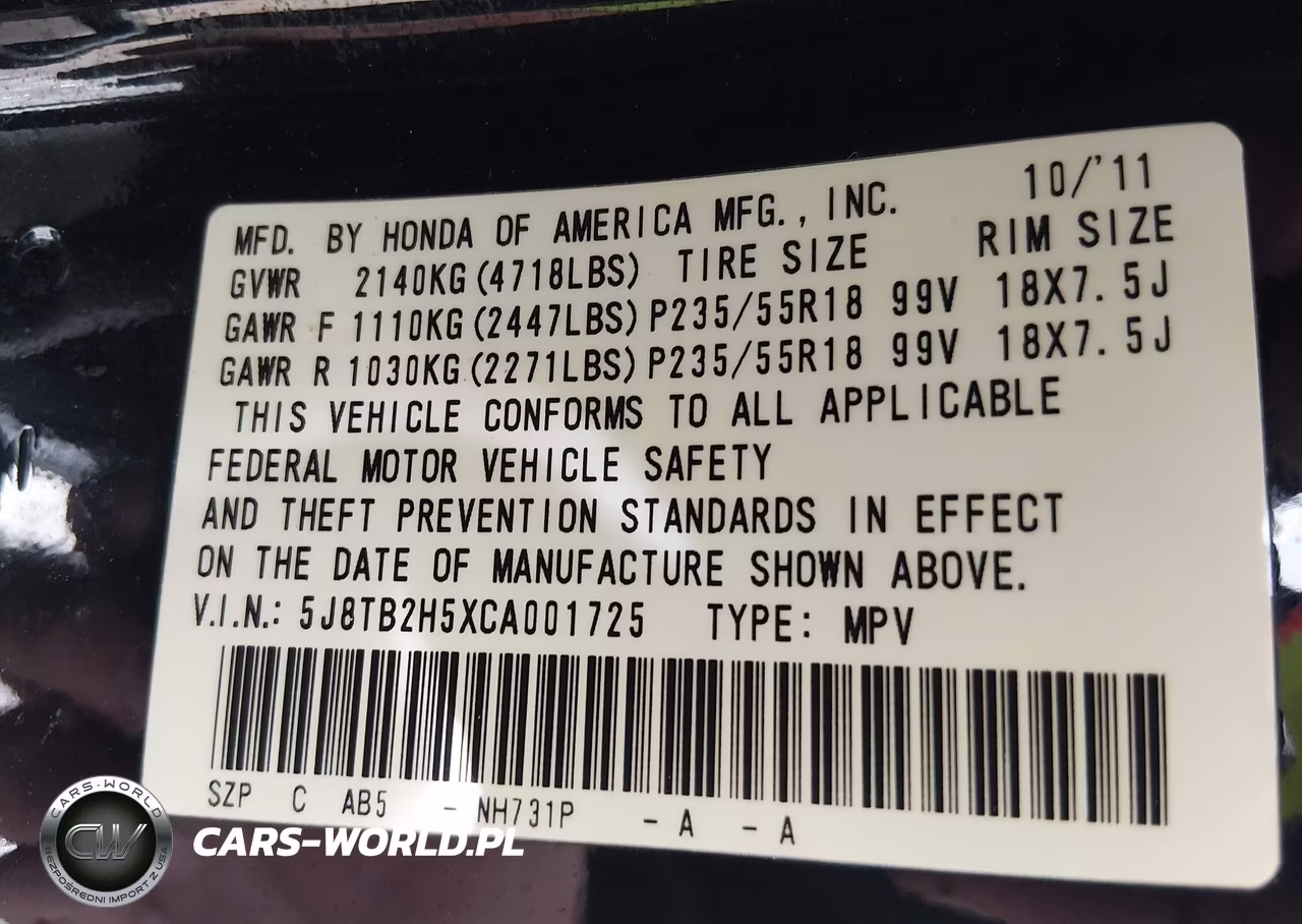 2012 Acura Rdx VIN:5J8TB2H5XCA001725 - 9