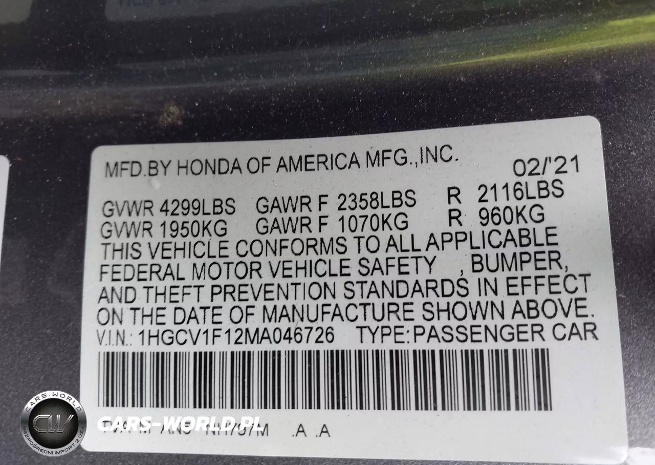 2021 Honda Accord Lx VIN:1HGCV1F12MA046726 - 9